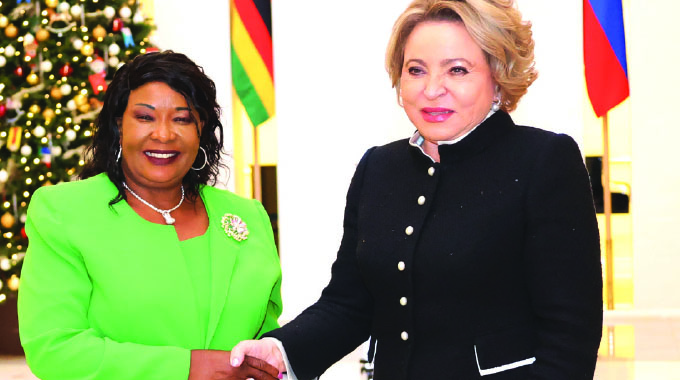 First Lady Dr Auxillia Mnangagwa is welcomed by the Speaker of the Russian Federation Council of the Federal Assembly Madame Valentina Matvienko in Moscow, Russia yesterday