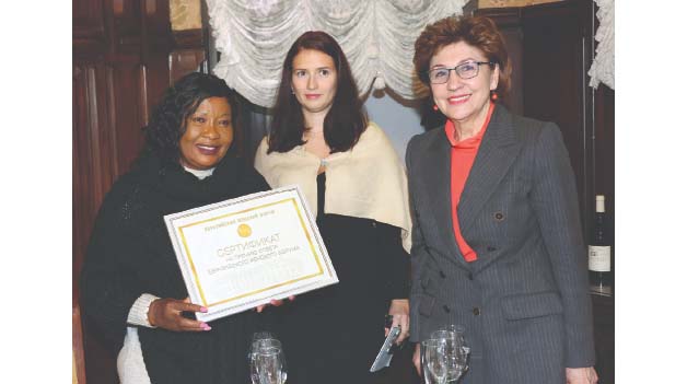 Angel of Hope patron First Lady Dr Auxillia Mnangagwa receives a special award from Women’s Health - prosperity of the nation deputy chairperson of the Federation Council of the Federal Assembly of Russia Honourable Galina Karelovauh during a dinner in Moscow, Russia. - Pictures: John Manzongo