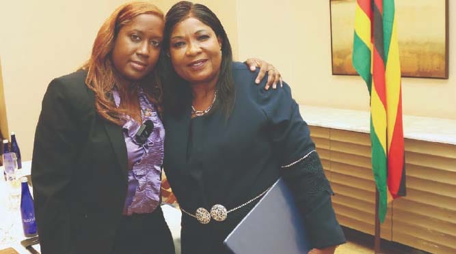 Angel of Hope Foundation patron First Lady Dr Auxillia Mnangagwa poses with founder and executive director of Aspire Artemis Foundation Ms Hermina Jonny after their meeting in New York yesterday. — Pictures: John Manzongo