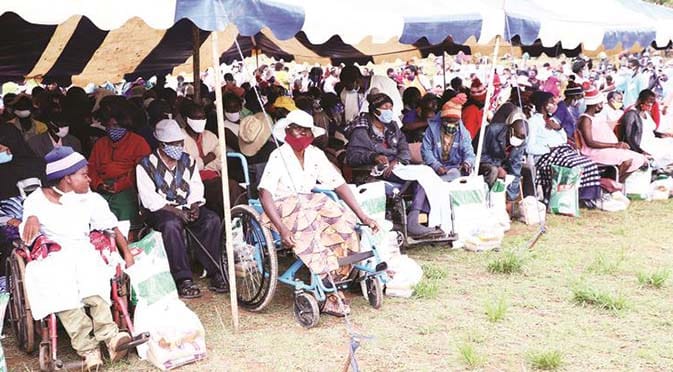 The elderly and the less-privileged follow proceedings during their meeting with First Lady Auxillia Mnangagwa yesterday. — Pictures: John Manzongo