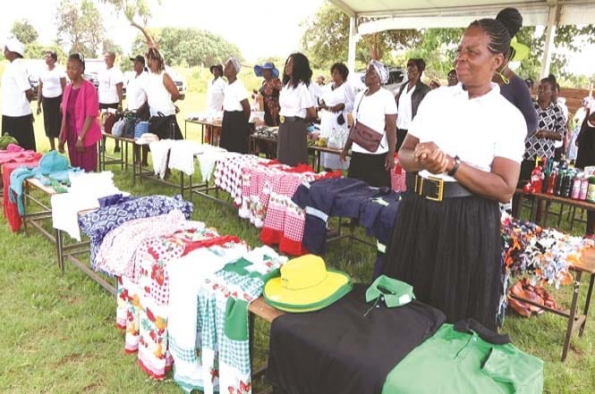 Women display various types of dresses, showels, blankets, handbags, detergents, and traditional foods, among other items, they produce under the First Lady’s Widows Association in Mashonaland West