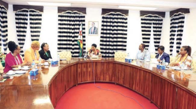 First Lady Dr Auxillia Mnangagwa with the UNFPA delegation during a courtesy call at Zimbabwe House.