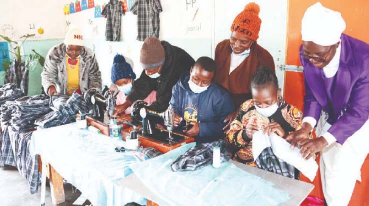 Girls being taught how to make different types of clothes courtesy of First Lady Dr Auxillia Mnangagwa’s Angel of Hope Foundation in Chitungwiza yesterday