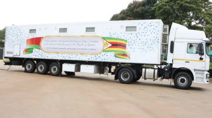 The ultra-modern mobile hospital donated to the First Lady’s Angel of Hope Foundation by Belarus President Aleksandr Lukashenko.