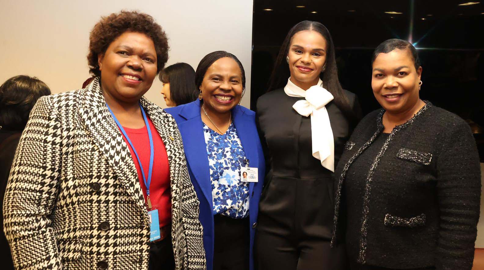 Women Affairs, Community, Small and Medium Enterprise Minister Monica Mutsvangwa, permanent secretary Dr Mavis Sibanda pose with Angel of Hope Foundation board members Mrs Leya Mnangagwa and Mrs Kezina Sibanda during the 68th session of the Commission on Status of Women in New York yesterday. — Pictures: John Manzongo.