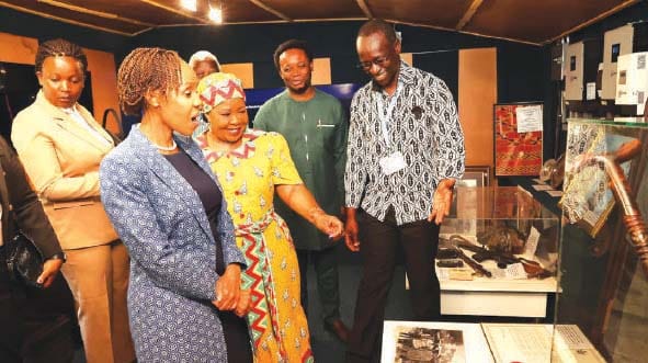 First Lady Dr Auxillia Mnangagwa and her Botswana counterpart Mrs Neo Jane Masisi on a tour of the Museum of African Liberation on Thursday