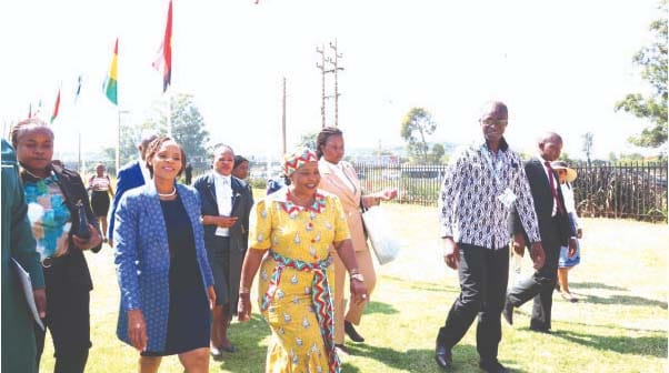 First Lady Dr Auxillia Mnangagwa and her Botswana counterpart Mrs Neo Jane Masisi on a tour of the Museum of African Liberation on Thursday