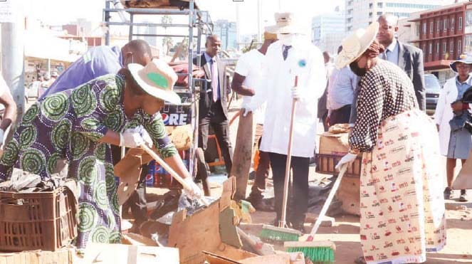 Environment and Tourism patron First Lady Dr Auxillia Mnangagwa leads a clean-up campaign in Harare’s Central Business District yesterday