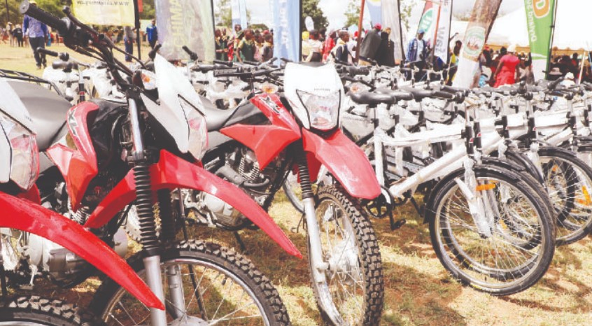 Some of the motor bikes and bicycles donated by the First Lady to the environment monitors and Forestry Commission officers in Manicaland province at the Joint commemorations of the Africa Environment day, also known as Wangari Maathai Day, the World Wildlife Day, the International Day of Forests and the World Meteorological Day 2024 in Buhera yesterday