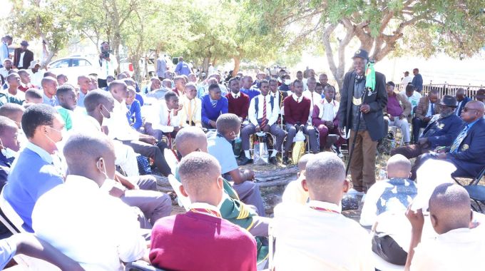 Boys being taught traditional values, norms and culture by Chief Chitsunge during a Gota programme which was organised by First Lady Dr Auxillia Mnangagwa at the 44th Independence celebrations Children’s party in Murambinda yesterday