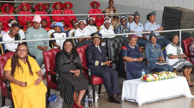 First Lady Dr Auxillia Mnangagwa, Air Zimbabwe pilot Captain Chipo Matimba, ZBC head of Television Merit Munzwembiri, Herald Editor Victoria Ruzvidzo, Airforce of Zimbabwe fighter jet pilot Wing Commander Angeline Bosha, musician Bethany Pasinawako-Ngolomi follow proceedings during the First Lady’s career guidance workshop to girls attending a weeklong boot camp yesterday