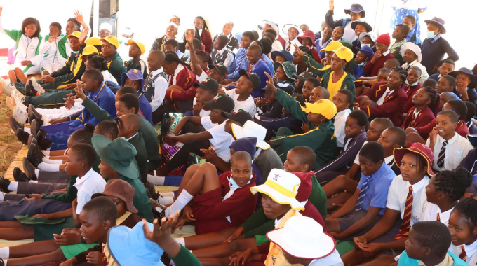 Girls ask questions during an interactive Nhanga programme with First Lady Dr Auxillia Mnangagwa and elderly women at the 44th Independence celebrations Children’s party in Murambinda, Manicaland yesterday