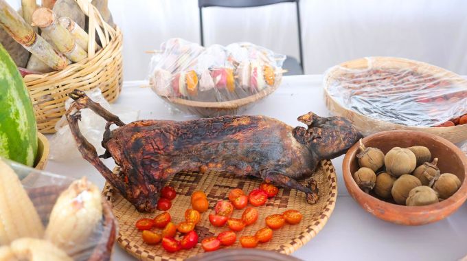 One of the Zimbabwean traditional dishes comprising a rabbit prepared and exhibited during Amai’s traditional meal cookout competition in Nyanga on Africa Day.