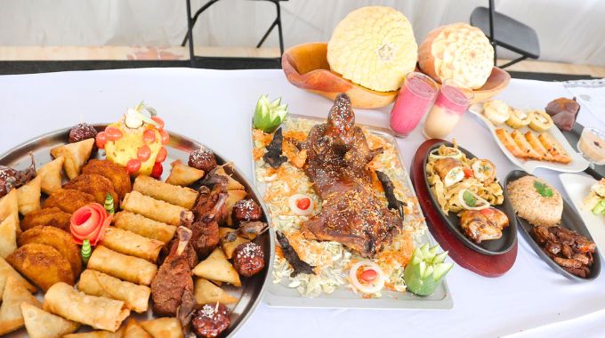 Some of the Zimbabwean traditional dishes prepared and exhibited during Amai’s traditional meal cookout competition in Nyanga on Africa Day.