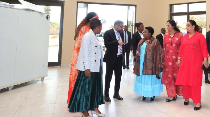 First Lady Dr Auxillia Mnangagwa shows the visiting Indian doctors the state of the art mother and child hospital she is constructing through her Angel of Hope Foundation in Harare yesterday