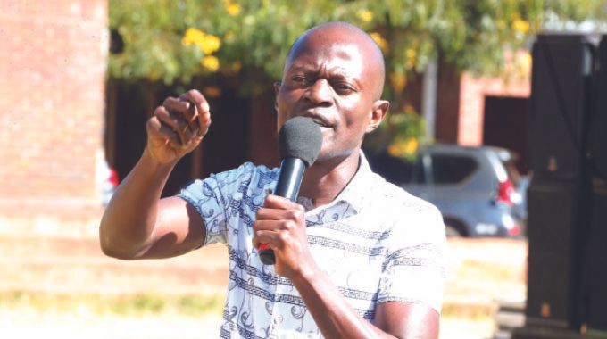 Television personality Mr Oscar Pambuka who was successfully rehabilitated enabling him to leave drugs and dangerous substances gives his testimony during an interactive session of First Lady Dr Auxillia Mnangagwa to thousands of learners in Harare yesterday