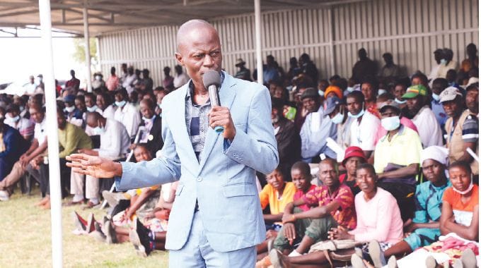 TV personality Oscar Pambuka who was rehabilitated from drug and substance abuse gives his testimony on the dangers after an invitation by First Lady Dr Auxillia Mnangagwa during an interactive session with the youths at Kakora village in Chiweshe