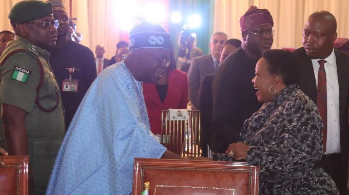 First Lady Dr Auxillia Mnangagwa is welcomed by Nigerian President Bola Ahmed Tinubu during the launch of #We are Equal campaign by Nigerian First Lady Senator Oluremi Tinubu in Abuja, Nigeria. – Pictures: John Manzongo