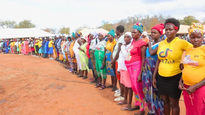 Part of the expecting mothers queue to receive baby preparation kits from Angel of Hope Foundation patron First Lady Dr Auxillia Mnangagwa in Chingwizi on Tuesday