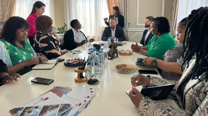 Zimbabwean women in business delegation gets a briefing from BiSon Agro machinery CEO Leanid Pinchuk in Belarus on Monday.