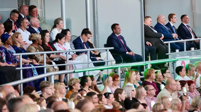 Belarus President Aleksandr Lukashenko, Zimbabwe’s Tourism patron First Lady Dr Auxillia Mnangagwa, her Nigerian counterpart Senator Oluremi Tinubu and other delegates follow proceedings during the International Arts and Culture Festival Slavianski Bazaar in Vitebsk, Belarus, on Thursday night