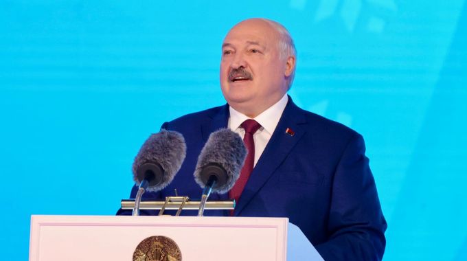 Belarus President Aleksandr Lukashenko addresses delegates to the International Arts and Culture Festival Slavianski Bazaar in Vitebsk, Belarus, last Thursday night