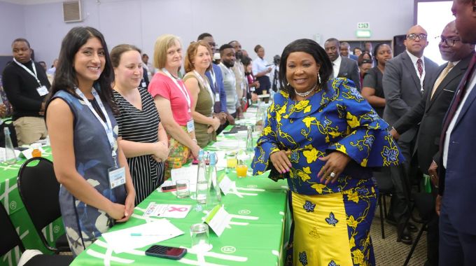 Health Ambassador First Lady Dr Auxillia Mnangagwa interacts with international delegates during the official opening of the second Bulawayo breast cancer symposium yesterday