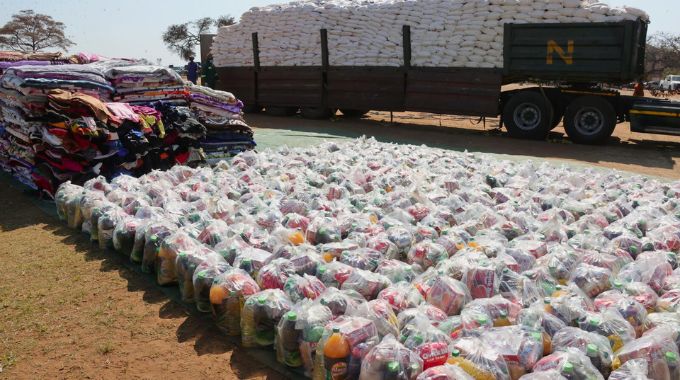 Part of the blankets, winter jackets and food hampers which were distributed by Angel of Hope Foundation patron First Lady Dr Auxillia Mnangagwa to the elderly, those living with disabilities, child headed families and vulnerable members of society from Bulawayo, Matabeleland South and Matabeleland North yesterday