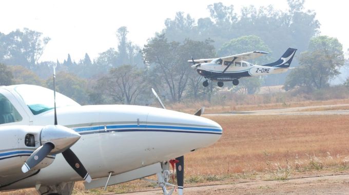 Flight cadet Ayanda Hela who was being instructed by CATS head of training and chief flight instructor Rudo Takudzwa Magwere controls the aircraft on a touchdown after a single circuit flight at Charles Prince Airport yesterday