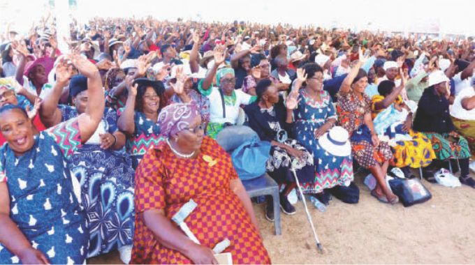 Crowds jubilantly follow proceedings during their interaction with First Lady Dr Auxillia Mnangagwa during the launch of Afrikana Family Humanism Programme in Manicaland.