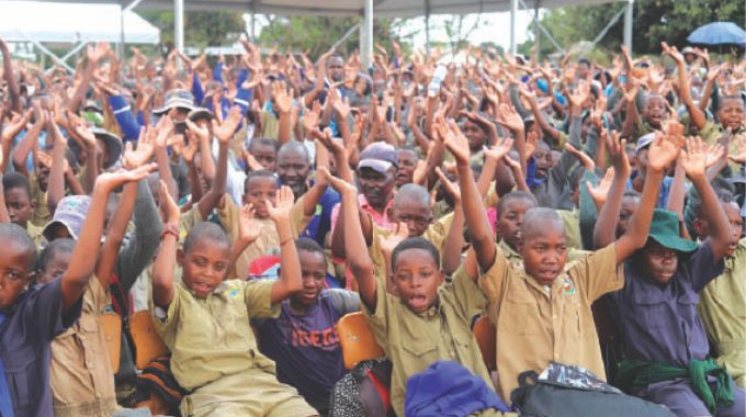 Learners in Epworth applaud First Lady Dr Auxillia Mnangagwa for addressing social exploitation and decay happening in Epworth during her school learners interaction initiative in Harare yesterday. – Pictures: Edward Zvemisha.