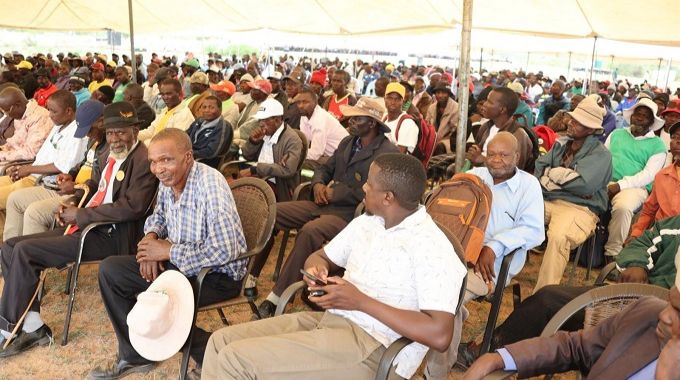 Men follow proceedings during their separate session of the Afrikana Family Humanism Programme organised by First Lady Dr Auxillia Mnangagwa in Masvingo