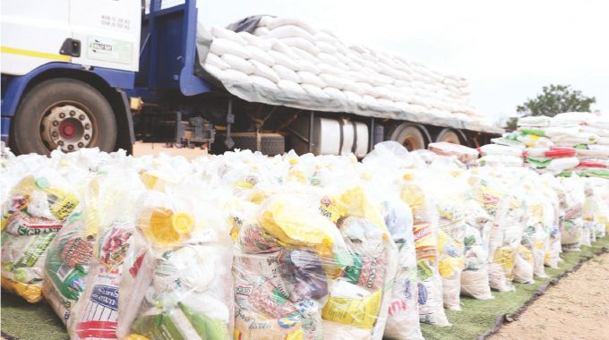 Early Christmas hampers which were donated and handed over by First Lady Dr Auxillia Mnangagwa to the elderly and traditional chiefs in Mashonaland West yesterday