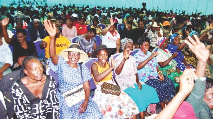 Women from Bulawayo, Matabeleland North and South follow proceedings during their interaction with First Lady Dr Auxillia Mnangagwa at the Afrikana Family humanism programme in Bulawayo Saturday