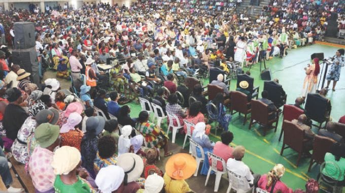 Part of the crowd that interacted with First Lady Dr Auxillia Mnangagwa and received food, hampers, free eye checks, sunscreen lotions and lip care from Angel of Hope Foundation and its partners in Chitungwiza yesterday.