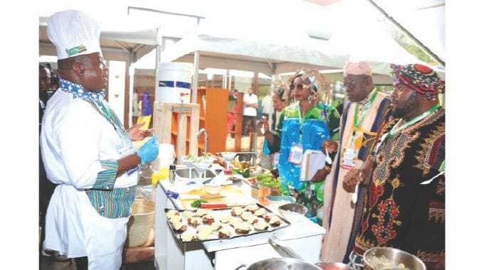 Zimbabwean Chef Mr Thomas Gamani showcases Zimbabwean traditional dishes at the 2nd UN Tourism Regional Forum on Gastronomy Tourism for Africa in Arusha, Tanzania, yesterday