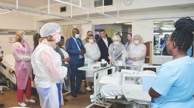 Deputy Minister of Health and Child Care Sleiman Kwidini leads the Belarusian medical experts headed by the Head physician of the state institution Republic clinical medical centre of the Presidential Administration of the Republic of Belarus Professor Irina Abelskaya and her team of medical experts on a tour of Parirenyatwa Group of Hospitals in Harare