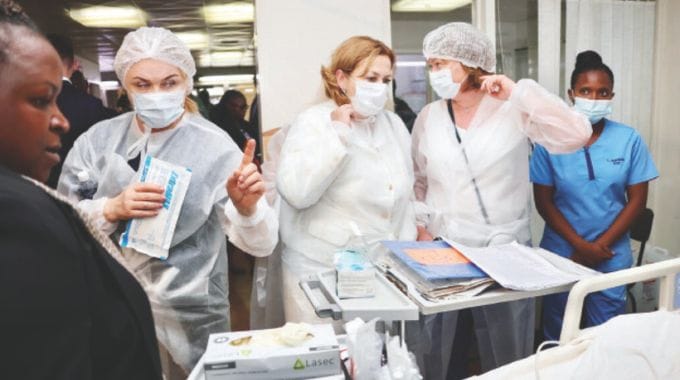 Head physician of the state institution Republic clinical medical centre of the Presidential Administration of the Republic of Belarus Professor Irina Abelskaya and her team of medical experts during a tour of Parirenyatwa Group of Hospitals in Harare