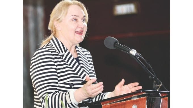 Head physician of the state institution Republic clinical medical centre of the Presidential Administration of the Republic of Belarus Professor Irina Abelskaya delivers her presentation at the Zimbabwe-Belarus Medical forum in Harare yesterday.