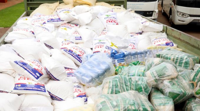 A truck carries some of the distributed groceries including mealie-meal, rice, wheat flour, beverages, and other essentials from First Lady Dr Auxillia Mnangagwa and her Angel of Hope Foundation partners to children’s homes, older people’s homes, and major hospitals as an early Christmas gift