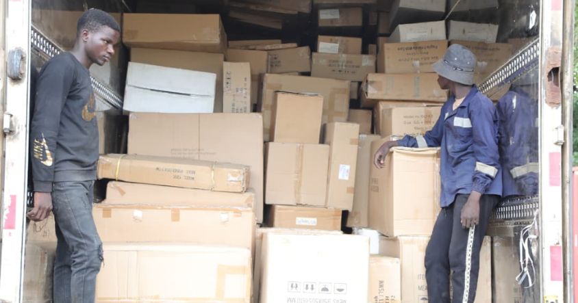 Personnel load ablution equipment donated by First Lady Dr Auxillia Mnangagwa to the Ministry of Health and Child Care.