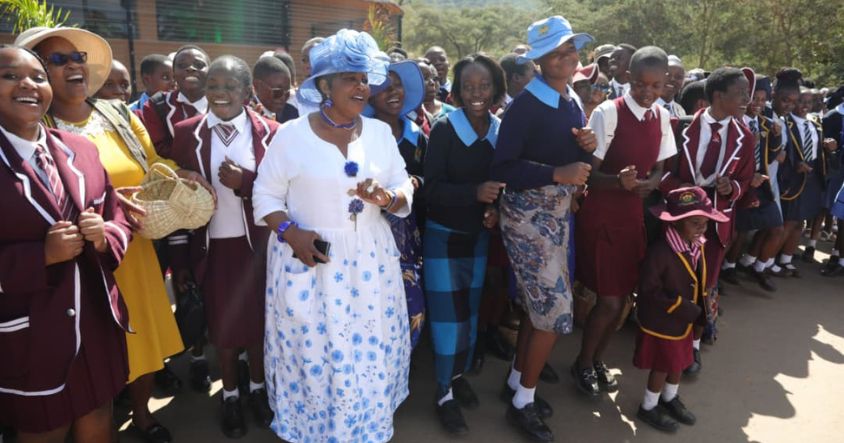 First Lady Dr Auxillia Mnangagwa shares a joyful dance with learners during Mother’s Day commemorations in Mazowe