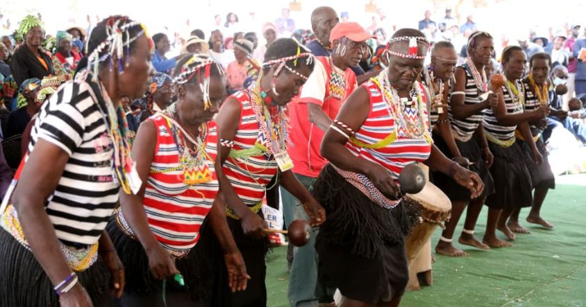 Women in BaTonga traditional attire show case their traditional dances in Binga