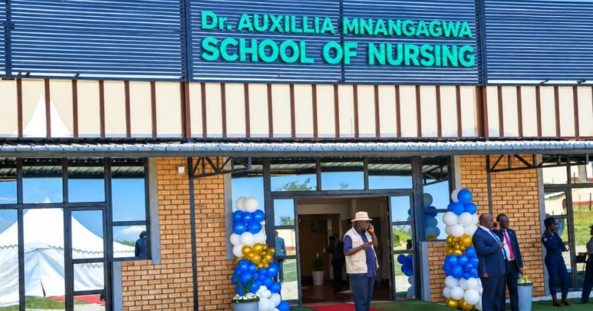 Balloons in front of the Dr Auxillia Mnangagwa School of Nursing entrance