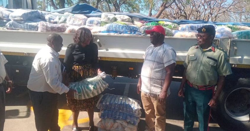 A handover of the food that was donated by the First Lady through the Angel of Hope Foundation.