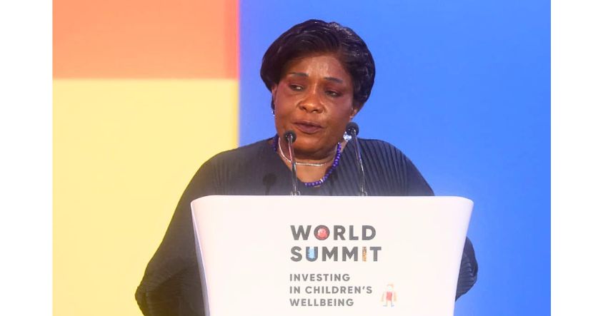 First Lady Dr Auxillia Mnangagwa delivers her remarks at the World Summit on Children’s Well-being in Samarkand, Uzbekistan.